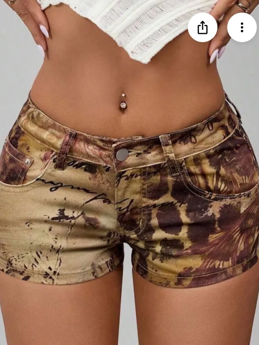 SHEIN Y2K Leopard Floral Print Low Waist Denim Shorts size 28